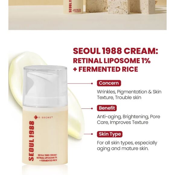 KSECRET, SEOUL 1988 Cream: Retinal Liposome 1% + Fermented Rice [50ml] - Picture 3 of 13